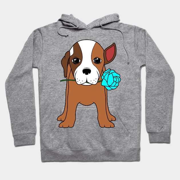 Dog with Ear and blue Rose Hoodie by Markus Schnabel